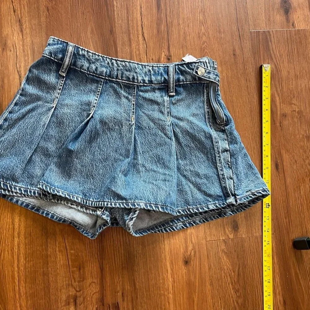 Free People Blue Denim Pleated Mini Skort